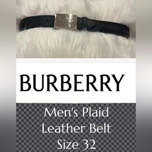 Burberry Black Leather Belt with Silver Buckle Authentic mens belt in black